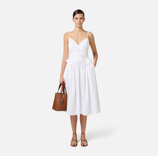 Elisabetta Franchi Robe En Popeline De Coton Avec Basque
