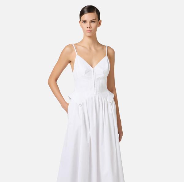 Elisabetta Franchi Robe En Popeline De Coton Avec Basque