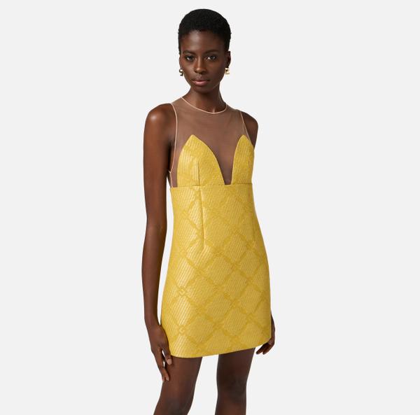 Elisabetta Franchi Robe En Raphia Avec Losanges Et Tulle