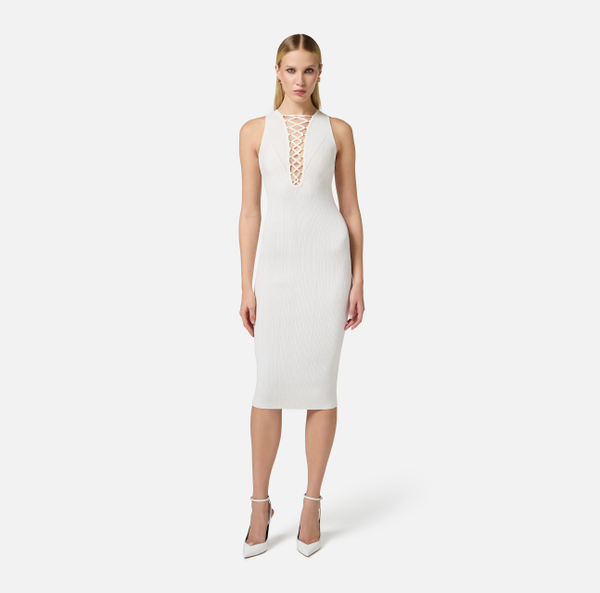 Elisabetta Franchi Robe En Tricot Avec Lacets Croisés