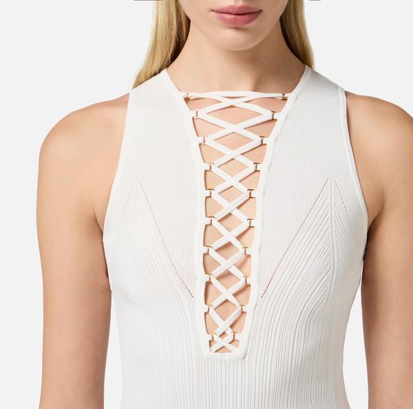 Elisabetta Franchi Robe En Tricot Avec Lacets Croisés