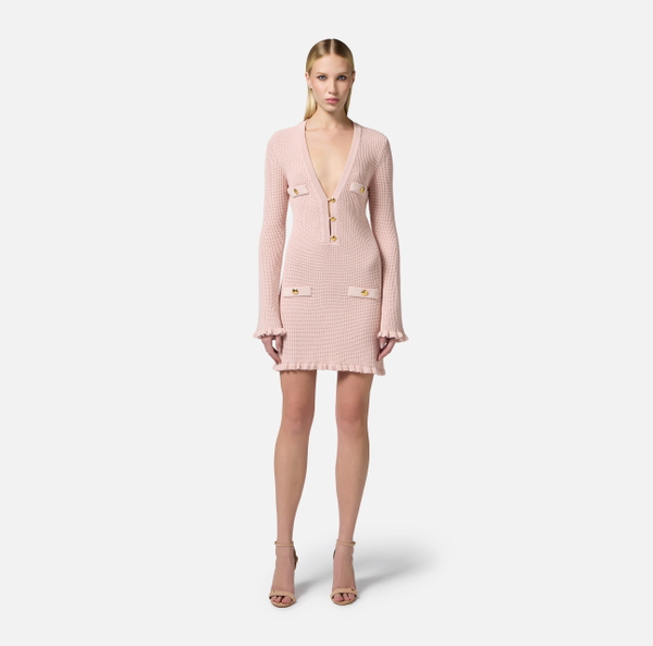 Elisabetta Franchi Robe En Tricot Avec Petits Volants Et Boutons