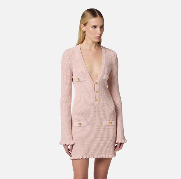 Elisabetta Franchi Robe En Tricot Avec Petits Volants Et Boutons