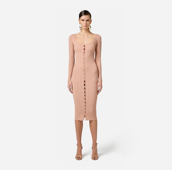 Elisabetta Franchi Robe En Tricot Côtelé Avec Boutons Décoratifs