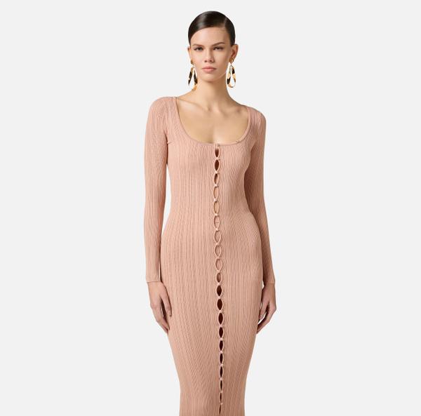 Elisabetta Franchi Robe En Tricot Côtelé Avec Boutons Décoratifs