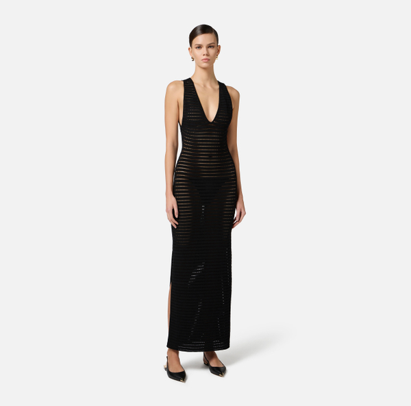 Elisabetta Franchi Robe En Tricot Perforé Avec Fente