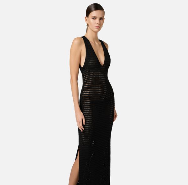 Elisabetta Franchi Robe En Tricot Perforé Avec Fente