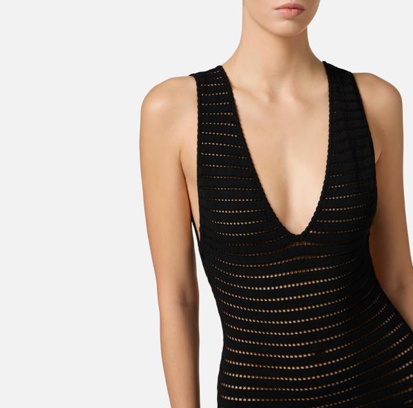 Elisabetta Franchi Robe En Tricot Perforé Avec Fente