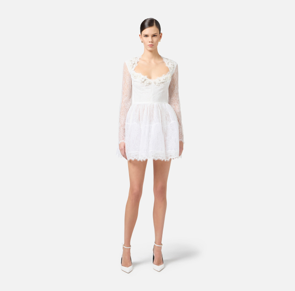 Elisabetta Franchi Robe En Tulle Et Dentelle Avec Broderie Florale