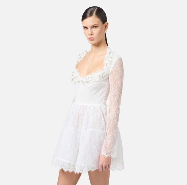 Elisabetta Franchi Robe En Tulle Et Dentelle Avec Broderie Florale