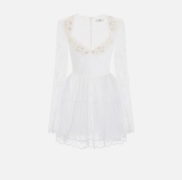 elisabetta franchi Robe en tulle et dentelle avec broderie florale
