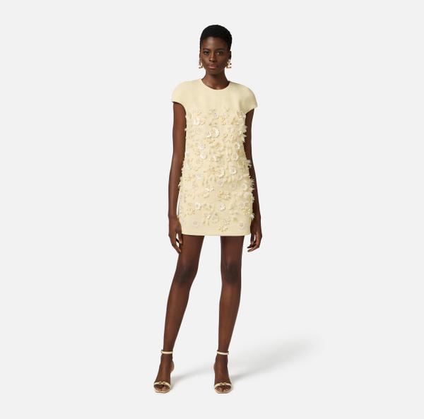 Elisabetta Franchi Robe En Tweed Avec Broderies Florales