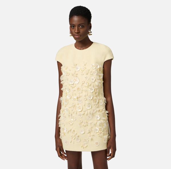 Elisabetta Franchi Robe En Tweed Avec Broderies Florales