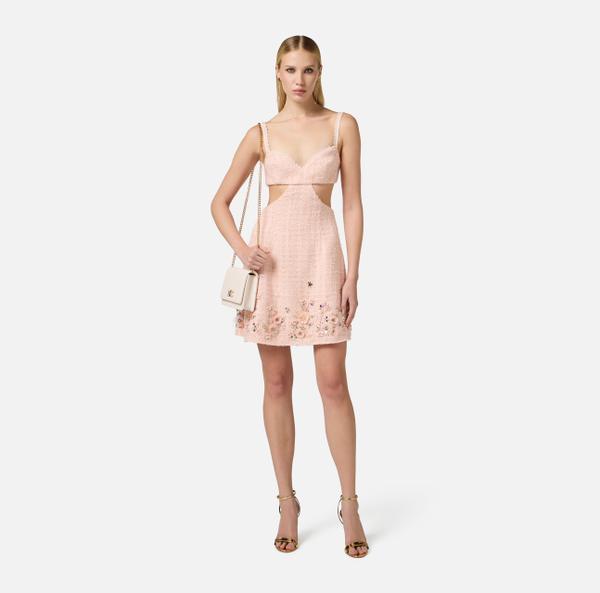 Elisabetta Franchi Robe En Tweed Avec Broderies Florales