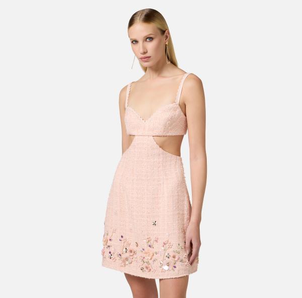 Elisabetta Franchi Robe En Tweed Avec Broderies Florales