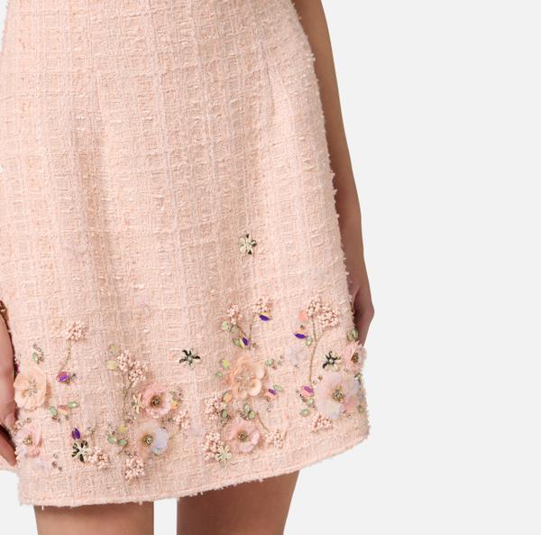 Elisabetta Franchi Robe En Tweed Avec Broderies Florales