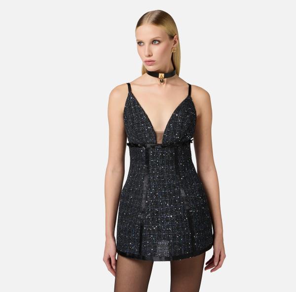 Elisabetta Franchi Robe En Tweed Avec Sequins Et Nœuds