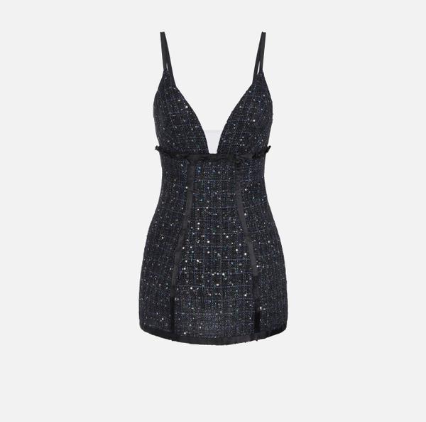 elisabetta franchi Robe en tweed avec sequins et nœuds