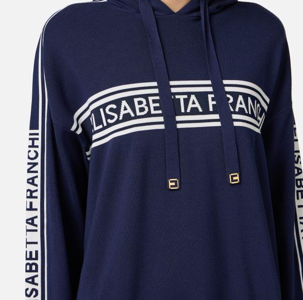 Elisabetta Franchi Robe En Viscose Avec Capuche Et Bandes Contrastées