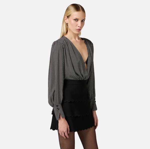 Elisabetta Franchi Robe En Viscose Avec Imprimé Pois Et Feston Brodé