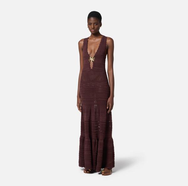 Elisabetta Franchi Robe En Viscose Perforée Avec Fleur Bijou