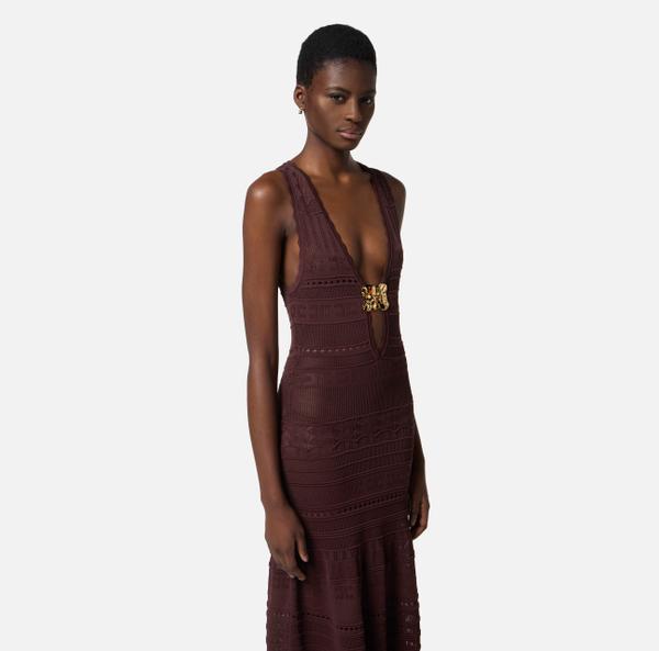 Elisabetta Franchi Robe En Viscose Perforée Avec Fleur Bijou