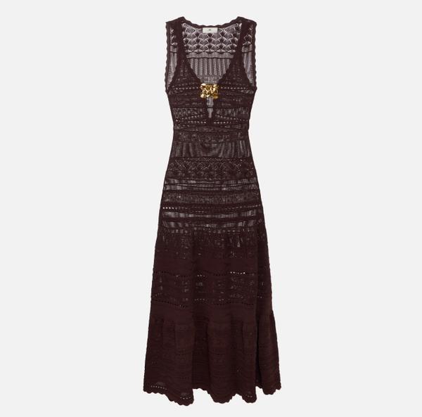 elisabetta franchi Robe en viscose perforée avec fleur bijou