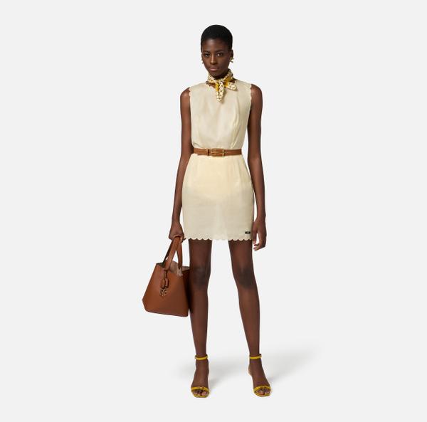 Elisabetta Franchi Robe En Voile De Coton Avec Feston Brodé