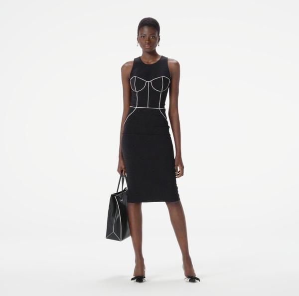 Elisabetta Franchi Robe Fourreau En Crêpe Avec Piping Contrasté