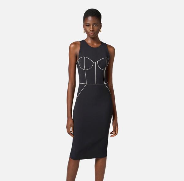 Elisabetta Franchi Robe Fourreau En Crêpe Avec Piping Contrasté