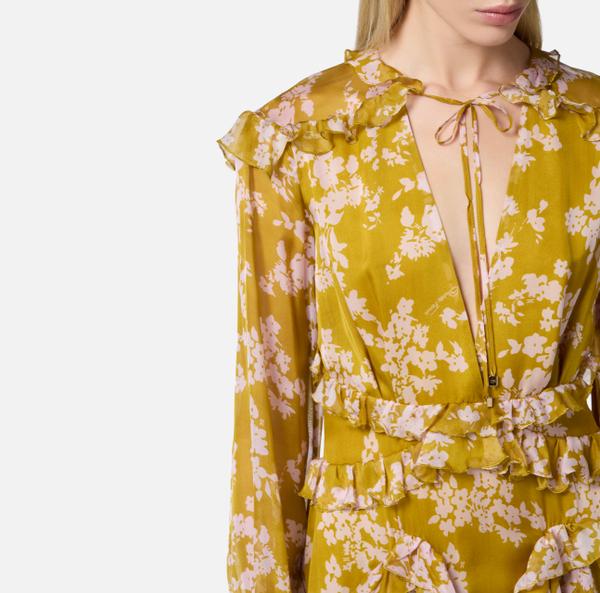 Elisabetta Franchi Robe Imprimée En Voile De Soie Avec Ruches