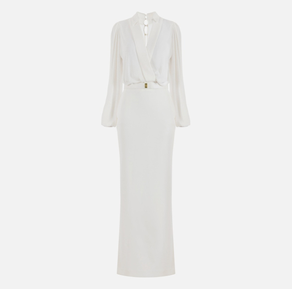 elisabetta franchi Robe longue en crêpe avec ceinture