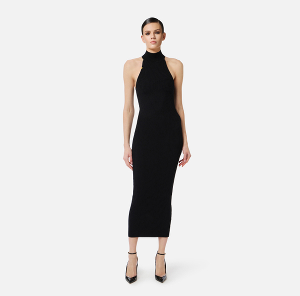 Elisabetta Franchi Robe Longue En Viscose Côtelée Avec Cœur