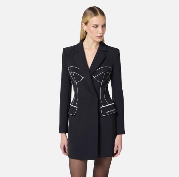 Elisabetta Franchi Robe-manteau En Crêpe Avec Piping Contrasté
