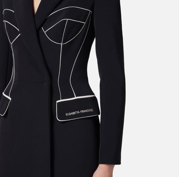 Elisabetta Franchi Robe-manteau En Crêpe Avec Piping Contrasté