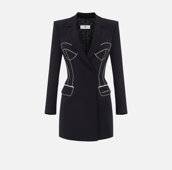 elisabetta franchi Robe-manteau en crêpe avec piping contrasté