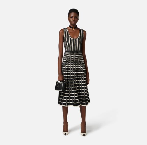 Elisabetta Franchi Robe Midi En Viscose Avec Micro-ruches