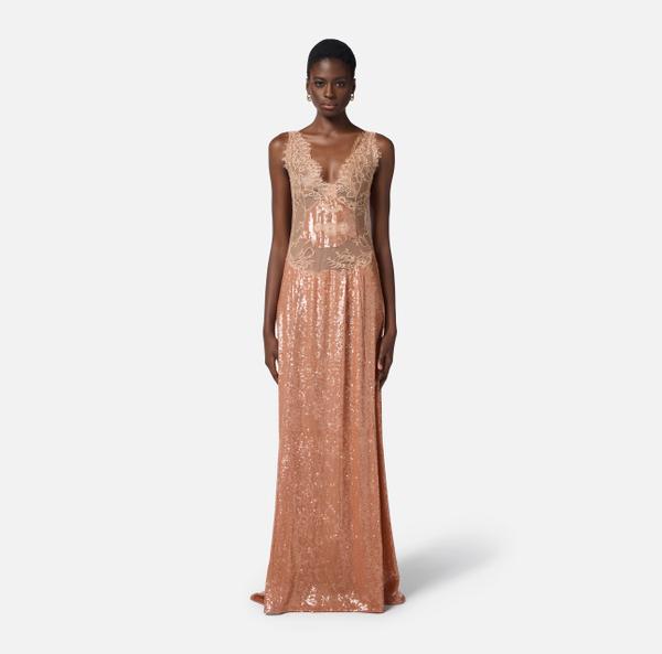 Elisabetta Franchi Robe Red Carpet En Dentelle Et Sequins