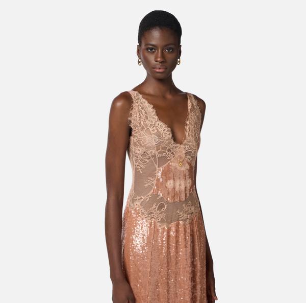 Elisabetta Franchi Robe Red Carpet En Dentelle Et Sequins