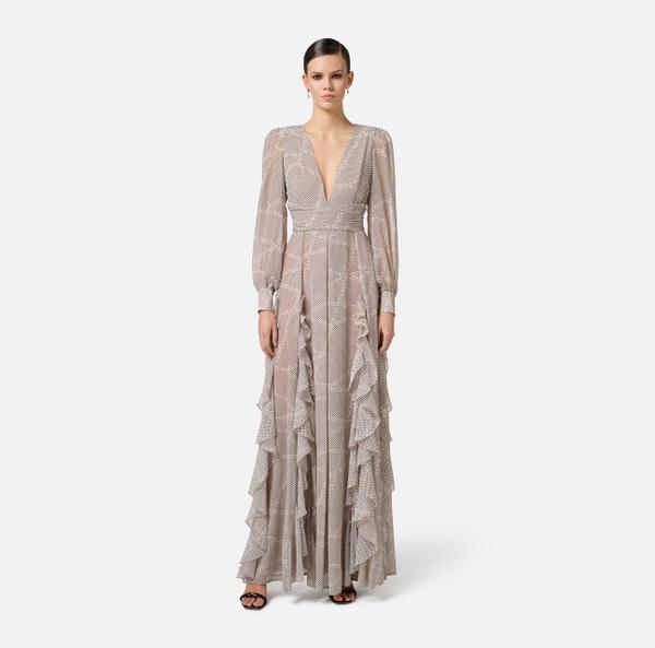 Elisabetta Franchi Robe Red Carpet En Georgette Avec Imprimé Pois Et Rubans