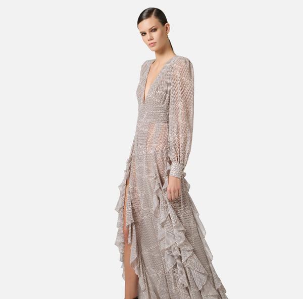 Elisabetta Franchi Robe Red Carpet En Georgette Avec Imprimé Pois Et Rubans