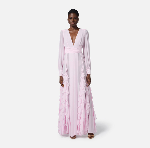 Elisabetta Franchi Robe Red Carpet En Georgette Avec Ruches