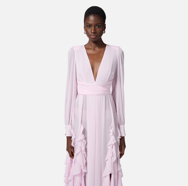 Elisabetta Franchi Robe Red Carpet En Georgette Avec Ruches