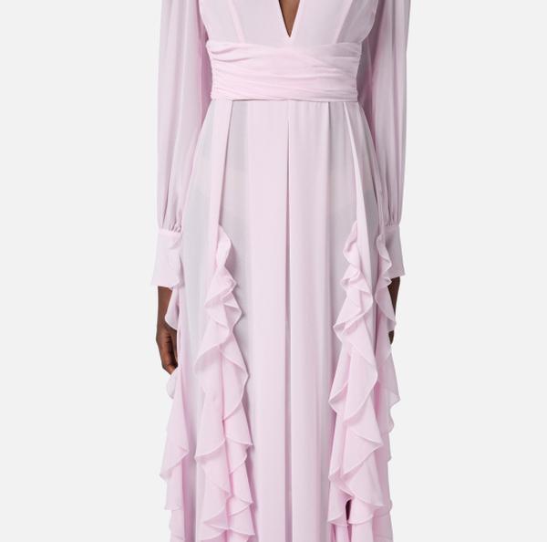 Elisabetta Franchi Robe Red Carpet En Georgette Avec Ruches