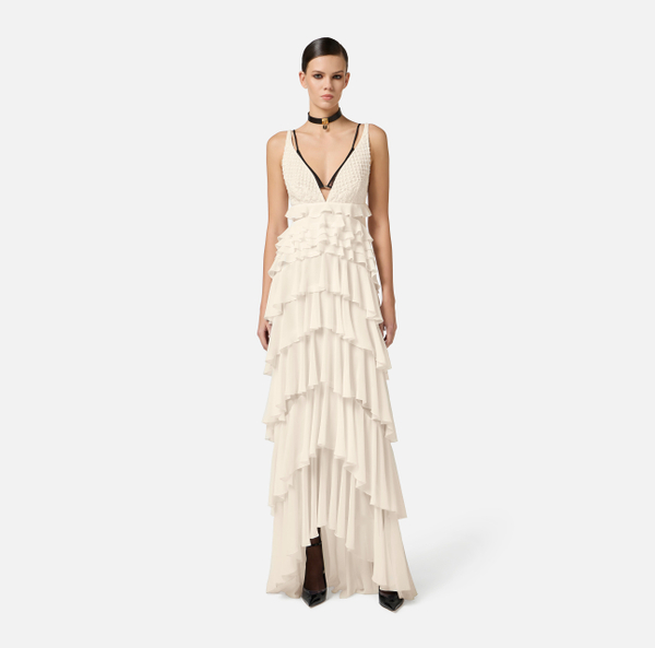 Elisabetta Franchi Robe Red Carpet En Georgette Avec Volants