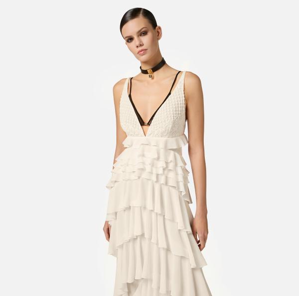 Elisabetta Franchi Robe Red Carpet En Georgette Avec Volants