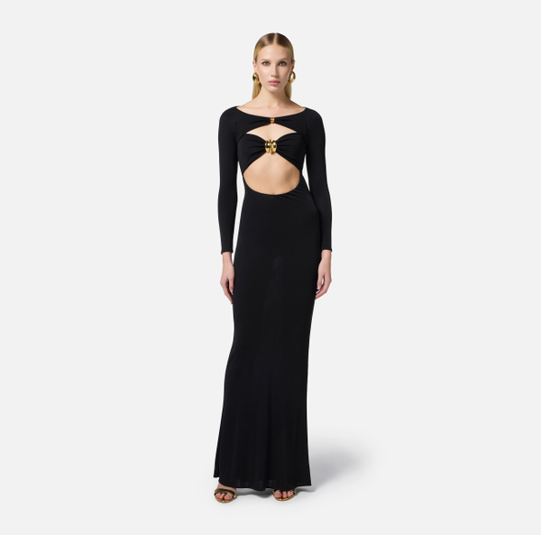 Elisabetta Franchi Robe Red Carpet En Jersey Avec Clip De Nœud Bijou
