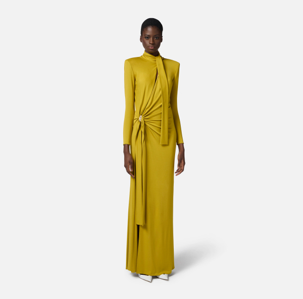 Elisabetta Franchi Robe Red Carpet En Jersey Avec Fente Et Nœuds