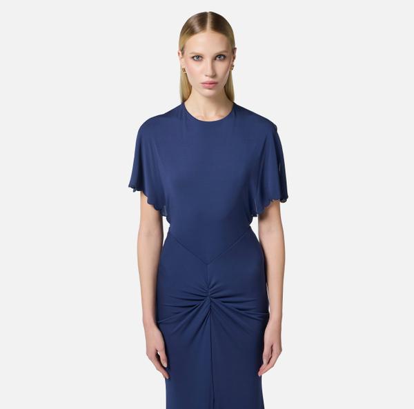 Elisabetta Franchi Robe Red Carpet En Jersey Avec Feston Brodé