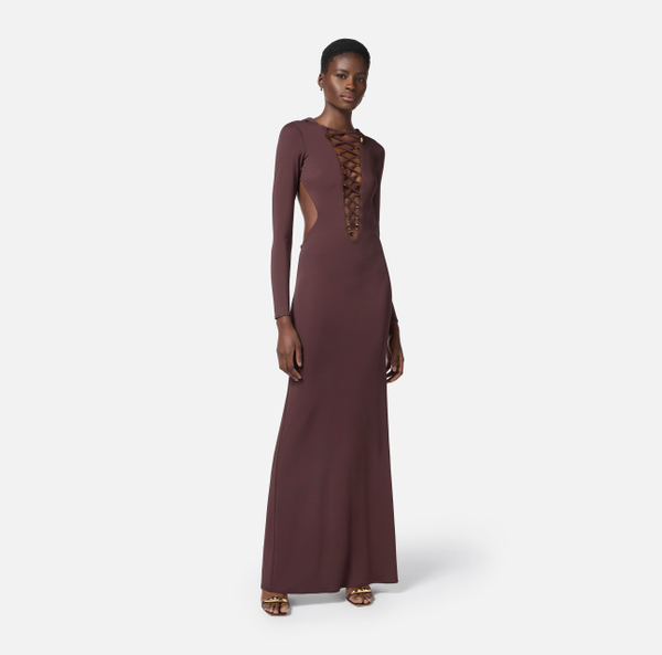 Elisabetta Franchi Robe Red Carpet En Jersey Avec Lacets Et Capuche